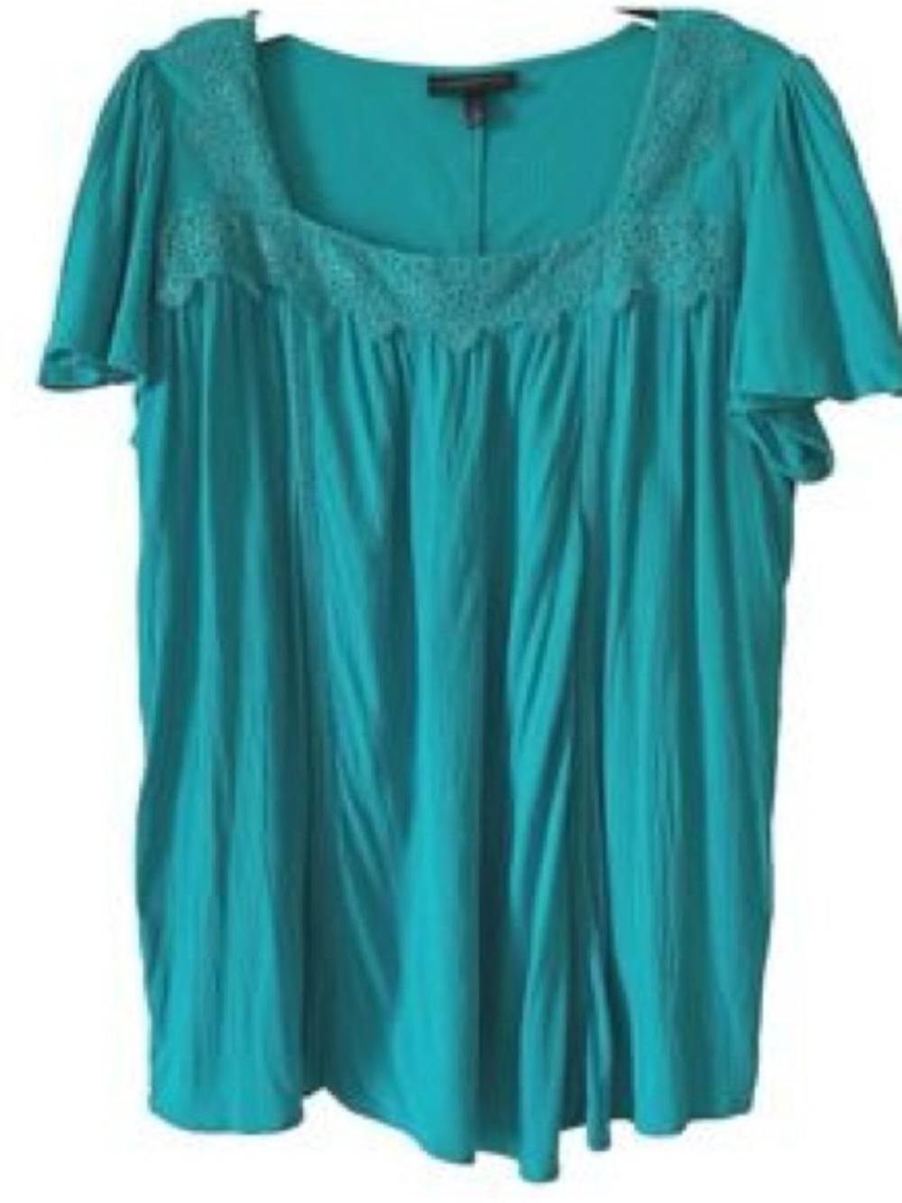 Lane Bryant Turquoise Crochet Yoke Scoop Neck Top